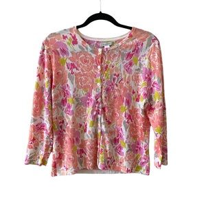 Garnet Hill Floral Cardigan in Pink and Green